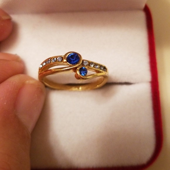 Jewelry - Nib 925 Gold Sapphire & Diamond Ring Size 6